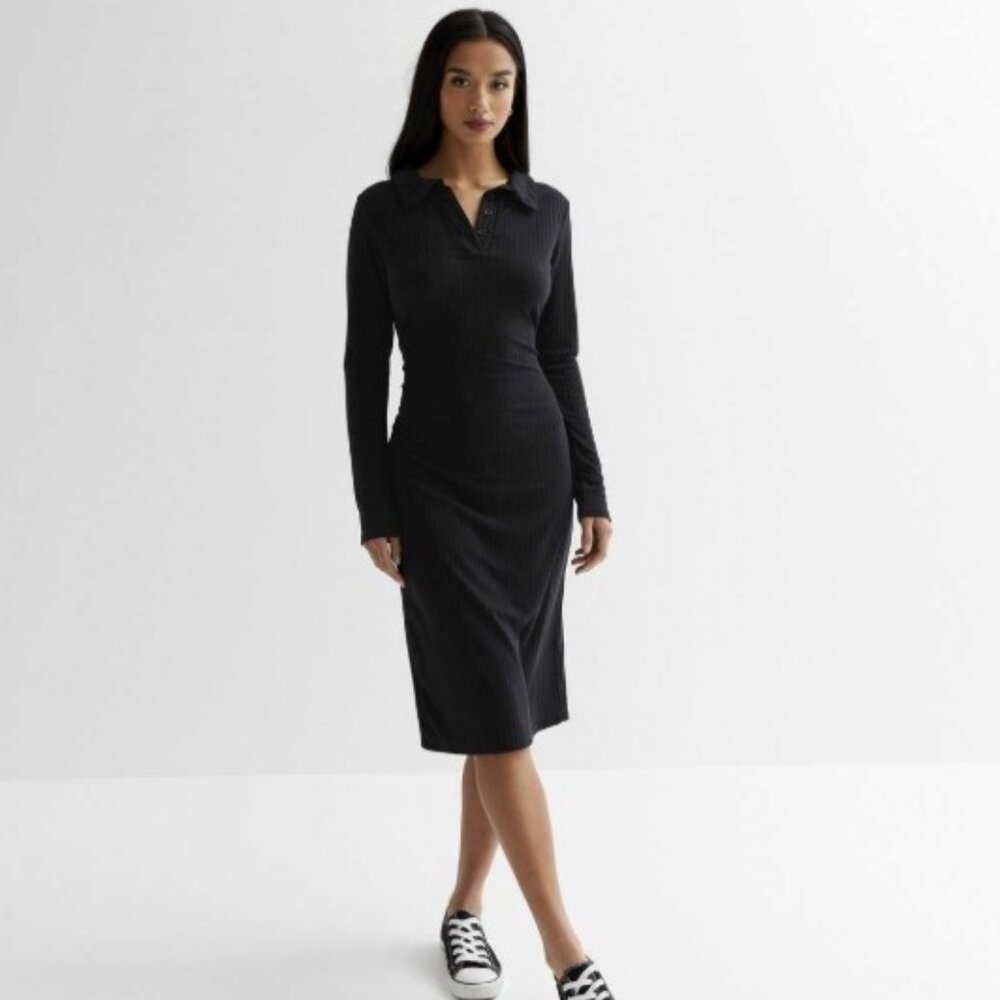 NWOT petite black midi bodycon shirt dress 2P